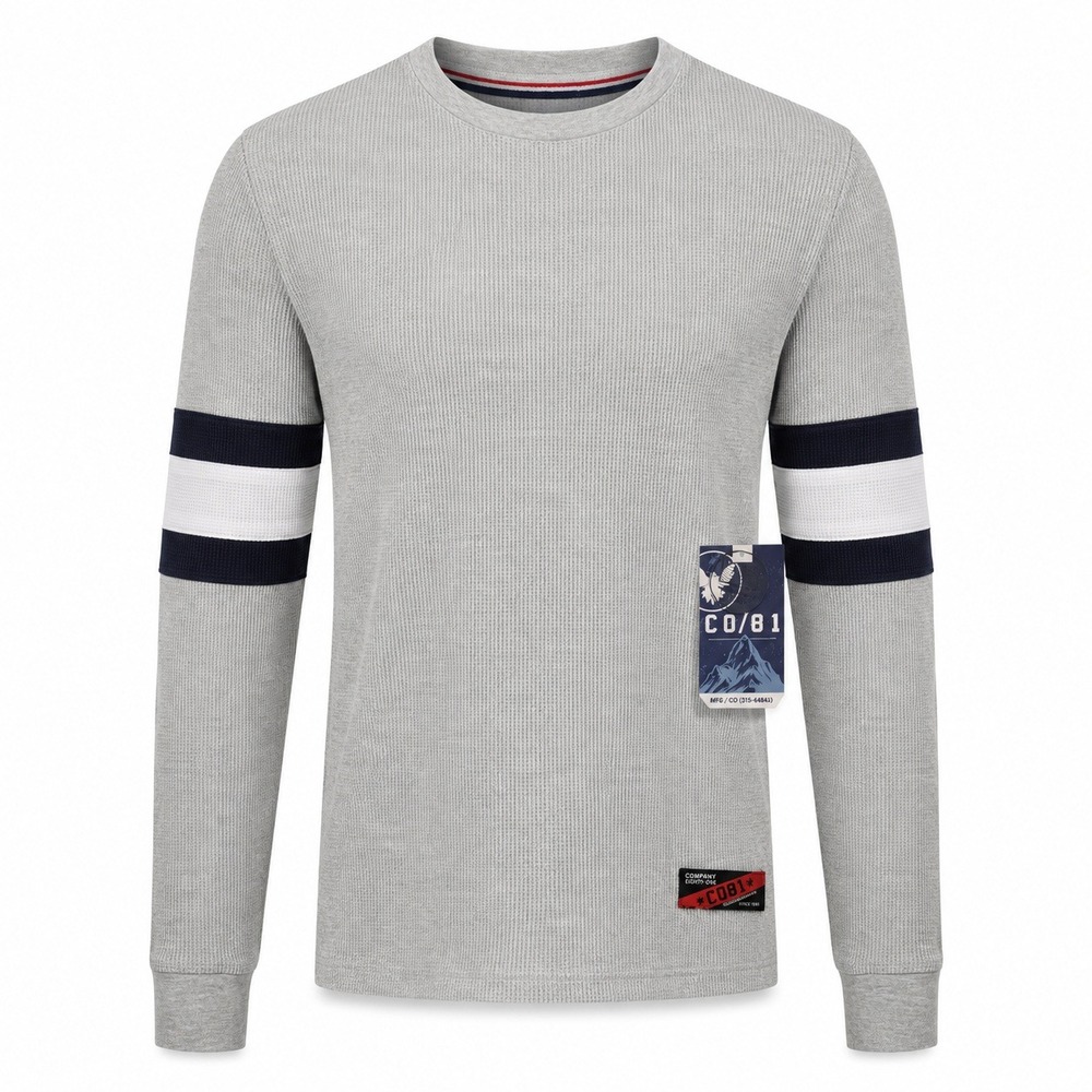 Company Eighty One Thermal Shirt Mens Small Gray Waffle Knit Striped C35LK951